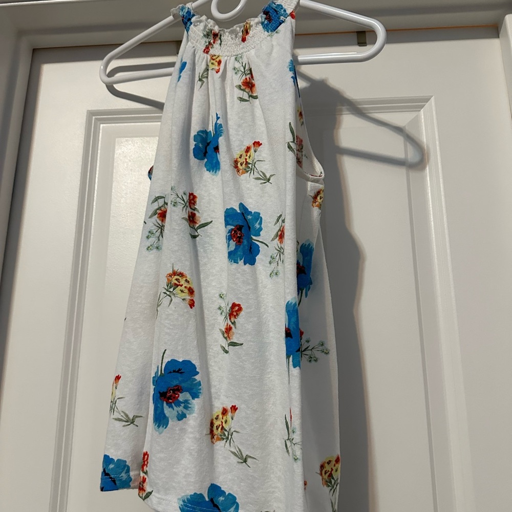 LOFT White Halter Tank with Blue and Red Floral Print
